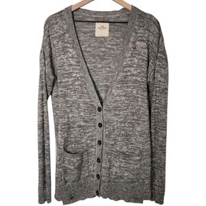 Hollister Womens Small Button Front V Neck Pocket Long Sleeve Cardigan Gray